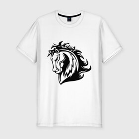 Мужская футболка премиум с принтом Величественный конь , 92% хлопок, 8% лайкра | приталенный силуэт, круглый вырез ворота, длина до линии бедра, короткий рукав | величественный | голова | конь | лошадь | скакун
