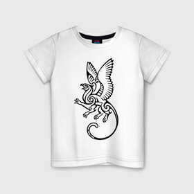 Детская футболка хлопок с принтом Грифон орнамент , 100% хлопок | круглый вырез горловины, полуприлегающий силуэт, длина до линии бедер | грифон | миф | орнамент | рисунок | тату