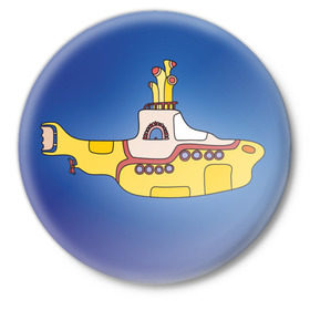 Значок с принтом Yellow Submarine ,  металл | круглая форма, металлическая застежка в виде булавки | 