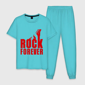 Мужская пижама хлопок с принтом Rock Forever (Рок Навсегда) , 100% хлопок | брюки и футболка прямого кроя, без карманов, на брюках мягкая резинка на поясе и по низу штанин
 | гитара