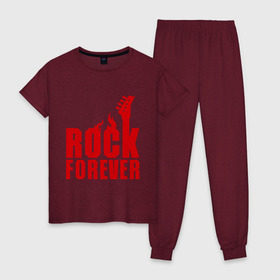 Женская пижама хлопок с принтом Rock Forever (Рок Навсегда) , 100% хлопок | брюки и футболка прямого кроя, без карманов, на брюках мягкая резинка на поясе и по низу штанин | гитара
