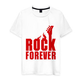 Мужская футболка хлопок с принтом Rock Forever (Рок Навсегда) , 100% хлопок | прямой крой, круглый вырез горловины, длина до линии бедер, слегка спущенное плечо. | гитара