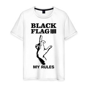 Мужская футболка хлопок с принтом Black flag , 100% хлопок | прямой крой, круглый вырез горловины, длина до линии бедер, слегка спущенное плечо. | Тематика изображения на принте: black flag | eminem | палец | эминем