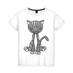 Женская футболка хлопок с принтом Серая кошка , 100% хлопок | прямой крой, круглый вырез горловины, длина до линии бедер, слегка спущенное плечо | кот | котенок | кошка | милый | серый