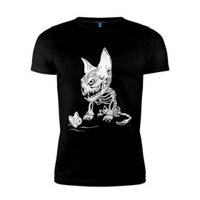 Мужская футболка премиум с принтом Скелет кота , 92% хлопок, 8% лайкра | приталенный силуэт, круглый вырез ворота, длина до линии бедра, короткий рукав | бабочка | скелет