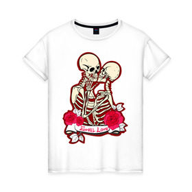 Женская футболка хлопок с принтом Вечная любовь , 100% хлопок | прямой крой, круглый вырез горловины, длина до линии бедер, слегка спущенное плечо | скелет