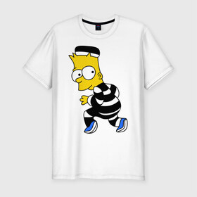 Мужская футболка премиум с принтом Барт Симпсон , 92% хлопок, 8% лайкра | приталенный силуэт, круглый вырез ворота, длина до линии бедра, короткий рукав | барт | заключенный | симпсон