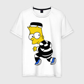 Мужская футболка хлопок с принтом Барт Симпсон , 100% хлопок | прямой крой, круглый вырез горловины, длина до линии бедер, слегка спущенное плечо. | Тематика изображения на принте: барт | заключенный | симпсон