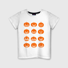 Детская футболка хлопок с принтом Тыквы , 100% хлопок | круглый вырез горловины, полуприлегающий силуэт, длина до линии бедер | Тематика изображения на принте: halloween | helloween | день всех святых | праздники | темные | тыквы | хэллоуин