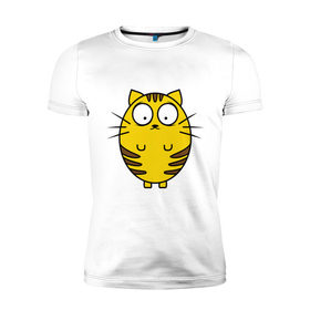Мужская футболка премиум с принтом Пузатый котенок , 92% хлопок, 8% лайкра | приталенный силуэт, круглый вырез ворота, длина до линии бедра, короткий рукав | кот | круглый | милый | овальный | пузатый | толстый