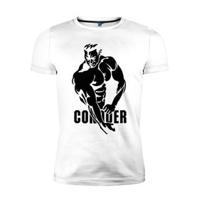 Мужская футболка премиум с принтом Conquer , 92% хлопок, 8% лайкра | приталенный силуэт, круглый вырез ворота, длина до линии бедра, короткий рукав | Тематика изображения на принте: 