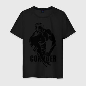 Мужская футболка хлопок с принтом Conquer , 100% хлопок | прямой крой, круглый вырез горловины, длина до линии бедер, слегка спущенное плечо. | 