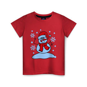 Детская футболка хлопок с принтом Забавный снеговик , 100% хлопок | круглый вырез горловины, полуприлегающий силуэт, длина до линии бедер | забавный | милый | новый год | снег | снеговик | шапка