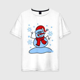 Женская футболка хлопок Oversize с принтом Забавный снеговик , 100% хлопок | свободный крой, круглый ворот, спущенный рукав, длина до линии бедер
 | забавный | милый | новый год | снег | снеговик | шапка