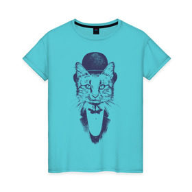 Женская футболка хлопок с принтом Стильный кот , 100% хлопок | прямой крой, круглый вырез горловины, длина до линии бедер, слегка спущенное плечо | джентльмен | киса | кот | котелок | кошка | манишка | стиль | фрак