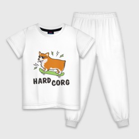 Детская пижама хлопок с принтом Hardcorg , 100% хлопок |  брюки и футболка прямого кроя, без карманов, на брюках мягкая резинка на поясе и по низу штанин
 | hardcorg | корги | очки | пес | скейт | собаки