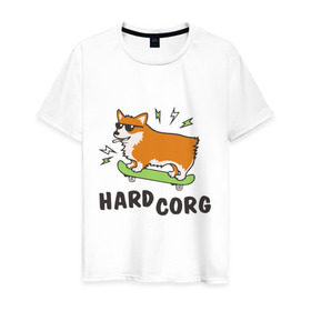Мужская футболка хлопок с принтом Hardcorg , 100% хлопок | прямой крой, круглый вырез горловины, длина до линии бедер, слегка спущенное плечо. | hardcorg | корги | очки | пес | скейт | собаки