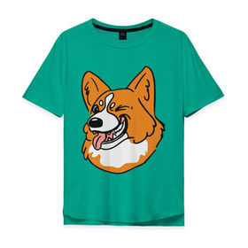 Мужская футболка хлопок Oversize с принтом Корги морда , 100% хлопок | свободный крой, круглый ворот, “спинка” длиннее передней части | Тематика изображения на принте: корги | пес | подмигивает | собаки