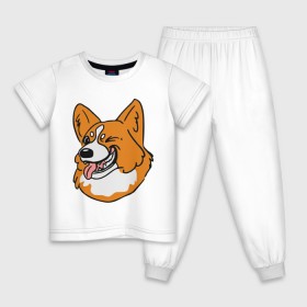 Детская пижама хлопок с принтом Корги морда , 100% хлопок |  брюки и футболка прямого кроя, без карманов, на брюках мягкая резинка на поясе и по низу штанин
 | корги | пес | подмигивает | собаки