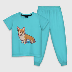 Детская пижама хлопок с принтом Хипстер Корги , 100% хлопок |  брюки и футболка прямого кроя, без карманов, на брюках мягкая резинка на поясе и по низу штанин
 | корги | милота | модник | очки | пес | плеер | собаки | хипстер