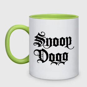 Кружка двухцветная с принтом Snoop Dogg , керамика | объем — 330 мл, диаметр — 80 мм. Цветная ручка и кайма сверху, в некоторых цветах — вся внутренняя часть | rap | snoop dogg | музыка | рэп | снуп дог