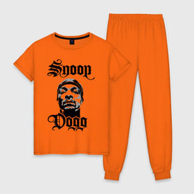 Женская пижама хлопок с принтом Snoop Dogg , 100% хлопок | брюки и футболка прямого кроя, без карманов, на брюках мягкая резинка на поясе и по низу штанин | Тематика изображения на принте: rap | snoop dogg | музыка | рэп | снуп дог