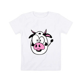 Детская футболка хлопок с принтом Буренок , 100% хлопок | круглый вырез горловины, полуприлегающий силуэт, длина до линии бедер | бук | буренка | корова | круглый | теленок