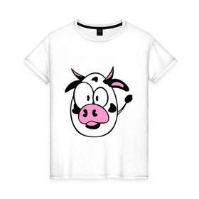 Женская футболка хлопок с принтом Буренок , 100% хлопок | прямой крой, круглый вырез горловины, длина до линии бедер, слегка спущенное плечо | бук | буренка | корова | круглый | теленок