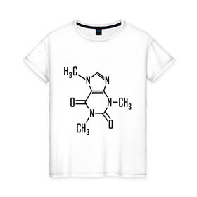 Женская футболка хлопок с принтом Кофеин формула , 100% хлопок | прямой крой, круглый вырез горловины, длина до линии бедер, слегка спущенное плечо | бодрость | кофе | кофеин | утро | формула