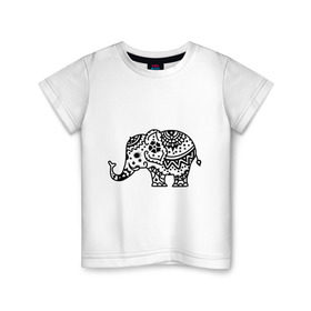 Детская футболка хлопок с принтом Слоник узор , 100% хлопок | круглый вырез горловины, полуприлегающий силуэт, длина до линии бедер | Тематика изображения на принте: слон