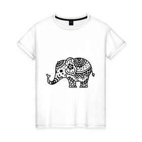 Женская футболка хлопок с принтом Слоник узор , 100% хлопок | прямой крой, круглый вырез горловины, длина до линии бедер, слегка спущенное плечо | слон