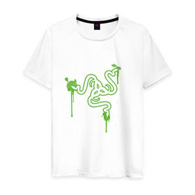 Мужская футболка хлопок с принтом Razer logo , 100% хлопок | прямой крой, круглый вырез горловины, длина до линии бедер, слегка спущенное плечо. | razer