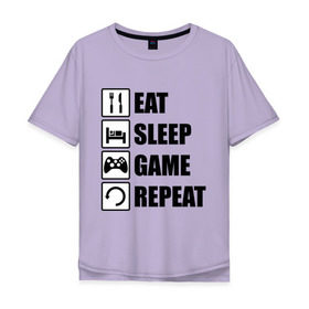 Мужская футболка хлопок Oversize с принтом Repeat , 100% хлопок | свободный крой, круглый ворот, “спинка” длиннее передней части | eat | game | repeat | sleep | еда | знаки | игры | перезагрузка | сон