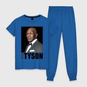 Женская пижама хлопок с принтом Mike Tyson , 100% хлопок | брюки и футболка прямого кроя, без карманов, на брюках мягкая резинка на поясе и по низу штанин | майк тайсон