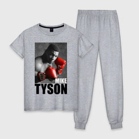 Женская пижама хлопок с принтом Mike Tyson , 100% хлопок | брюки и футболка прямого кроя, без карманов, на брюках мягкая резинка на поясе и по низу штанин | майк тайсон