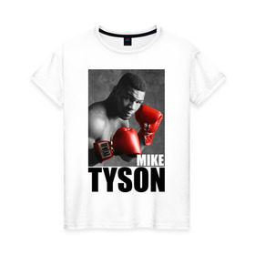 Женская футболка хлопок с принтом Mike Tyson , 100% хлопок | прямой крой, круглый вырез горловины, длина до линии бедер, слегка спущенное плечо | майк тайсон