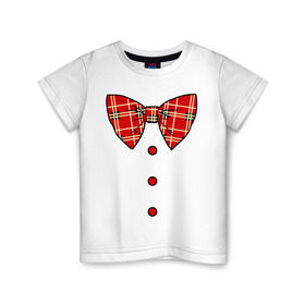 Детская футболка хлопок с принтом Галстук бабочка в клетку (красный) , 100% хлопок | круглый вырез горловины, полуприлегающий силуэт, длина до линии бедер | Тематика изображения на принте: бабочка