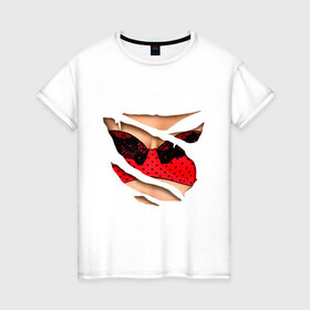 Женская футболка хлопок с принтом Красный бюст , 100% хлопок | прямой крой, круглый вырез горловины, длина до линии бедер, слегка спущенное плечо | бюст | бюстгальтер | грудь | идеальный бюст | красный лиф | лиф | тело