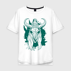 Мужская футболка хлопок Oversize с принтом Череп , 100% хлопок | свободный крой, круглый ворот, “спинка” длиннее передней части | буйвол | девушка | демон | рога | череп | шапка