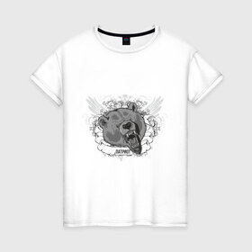 Женская футболка хлопок с принтом Патриот Медведь - символ России , 100% хлопок | прямой крой, круглый вырез горловины, длина до линии бедер, слегка спущенное плечо | медведь | патриот | россия | символ