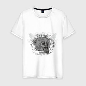 Мужская футболка хлопок с принтом Патриот Медведь - символ России , 100% хлопок | прямой крой, круглый вырез горловины, длина до линии бедер, слегка спущенное плечо. | Тематика изображения на принте: медведь | патриот | россия | символ