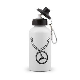 Бутылка спортивная с принтом Мерседес медальон , металл | емкость — 500 мл, в комплекте две пластиковые крышки и карабин для крепления | mercedes | логотип | медальон | мерседес | цепь