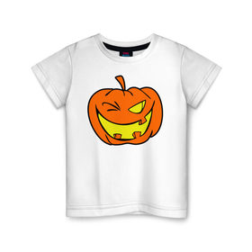 Детская футболка хлопок с принтом Подмигивающая тыква , 100% хлопок | круглый вырез горловины, полуприлегающий силуэт, длина до линии бедер | halloween | тыква | хэллоуин