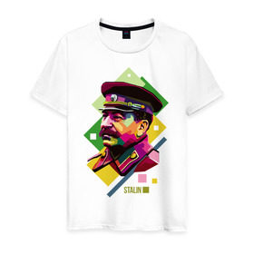 Мужская футболка хлопок с принтом Сталин , 100% хлопок | прямой крой, круглый вырез горловины, длина до линии бедер, слегка спущенное плечо. | Тематика изображения на принте: wpap | знаменитости | революционер | русский | сталин
