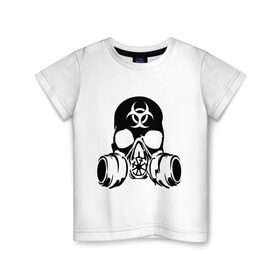 Детская футболка хлопок с принтом Радиоактивность , 100% хлопок | круглый вырез горловины, полуприлегающий силуэт, длина до линии бедер | биологическая угроза | противогаз | радиация | респиратор | череп