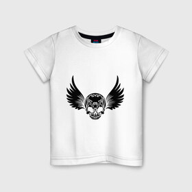 Детская футболка хлопок с принтом Узорчатый череп с крылышками , 100% хлопок | круглый вырез горловины, полуприлегающий силуэт, длина до линии бедер | крылья | скелет