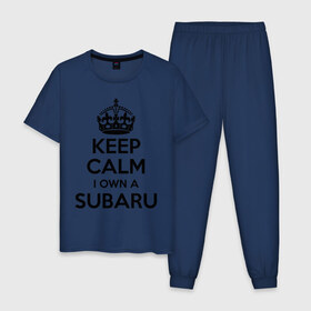 Мужская пижама хлопок с принтом Subaru , 100% хлопок | брюки и футболка прямого кроя, без карманов, на брюках мягкая резинка на поясе и по низу штанин
 | keep calm | logo | sti | subaru | авто | кип калм | лого | субарик | субару