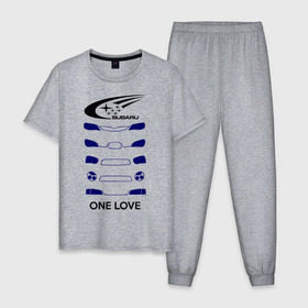 Мужская пижама хлопок с принтом One love subaru , 100% хлопок | брюки и футболка прямого кроя, без карманов, на брюках мягкая резинка на поясе и по низу штанин
 | logo | one love | sti | subaru | авто | лого | субарик | субару
