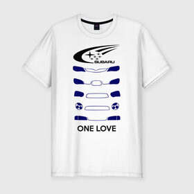Мужская футболка премиум с принтом One love subaru , 92% хлопок, 8% лайкра | приталенный силуэт, круглый вырез ворота, длина до линии бедра, короткий рукав | logo | one love | sti | subaru | авто | лого | субарик | субару