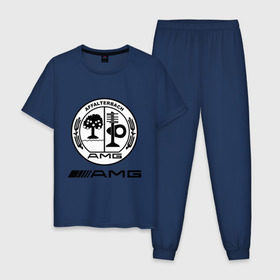 Мужская пижама хлопок с принтом AMG , 100% хлопок | брюки и футболка прямого кроя, без карманов, на брюках мягкая резинка на поясе и по низу штанин
 | amg | benz | logo | mercedes | авто | амг | лого | мерс | мерседес бенс